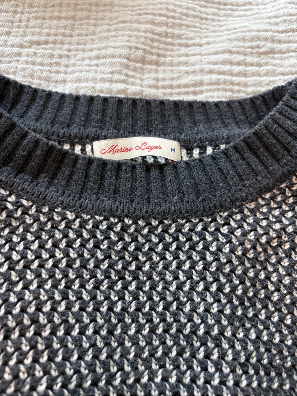 Marine Layer Black & White Textured Knit Pullover